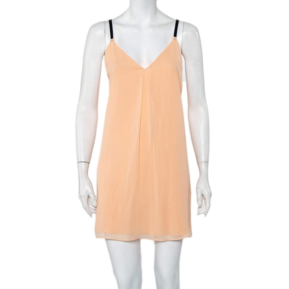ALICE+OLIVIA Kirby Peach Silk Chiffon Slip Dress with Leather Detail, Medium - Picture 2 of 8